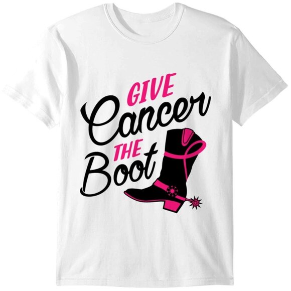 Give Cancer The Boot Shirt Breast Cancer Awareness Graphic Tee Support Charity - Picture 1 of 5